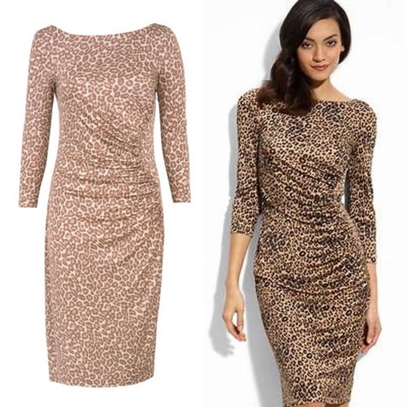 LK Bennett 100% Silk Wilder Animal Print Ruched Dress Rose 12 - Picture 1 of 17
